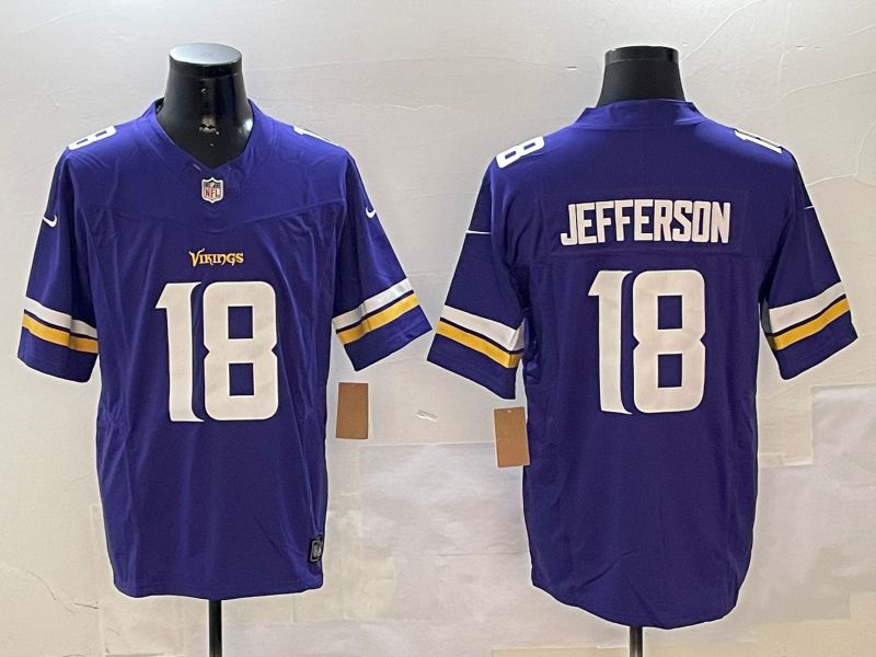 Men Minnesota Vikings #18 Jefferson Purple Throwback Three generation 2024 Nike Limited NFL Jersey style 2